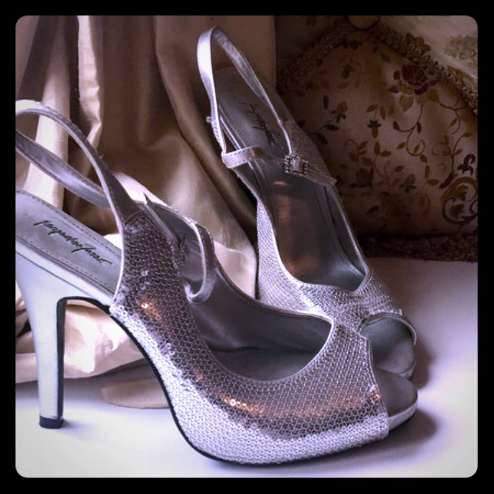 Silver sequin heels
